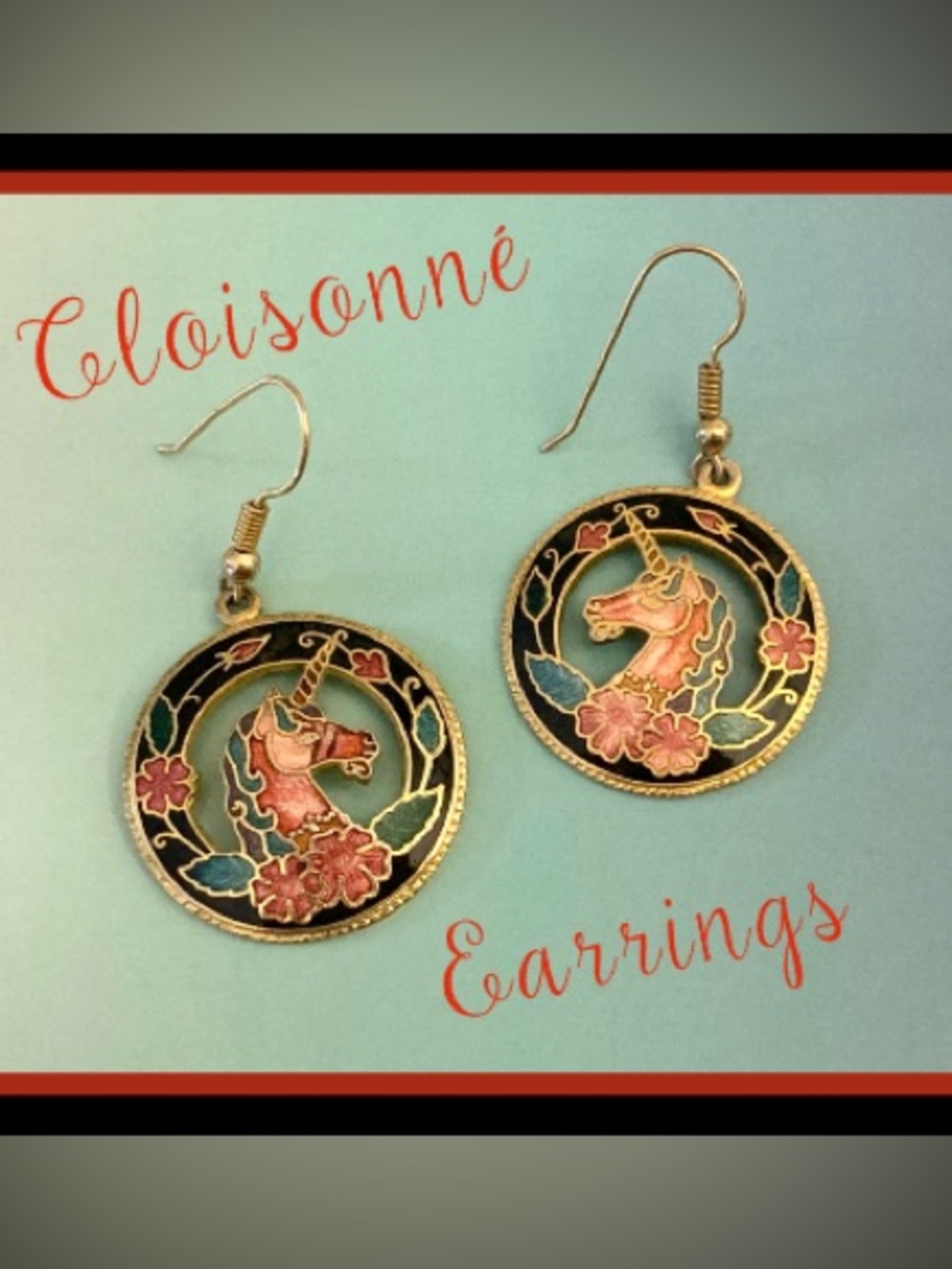 Delicate Pink Unicorn Cloisonné Drop Earrings
